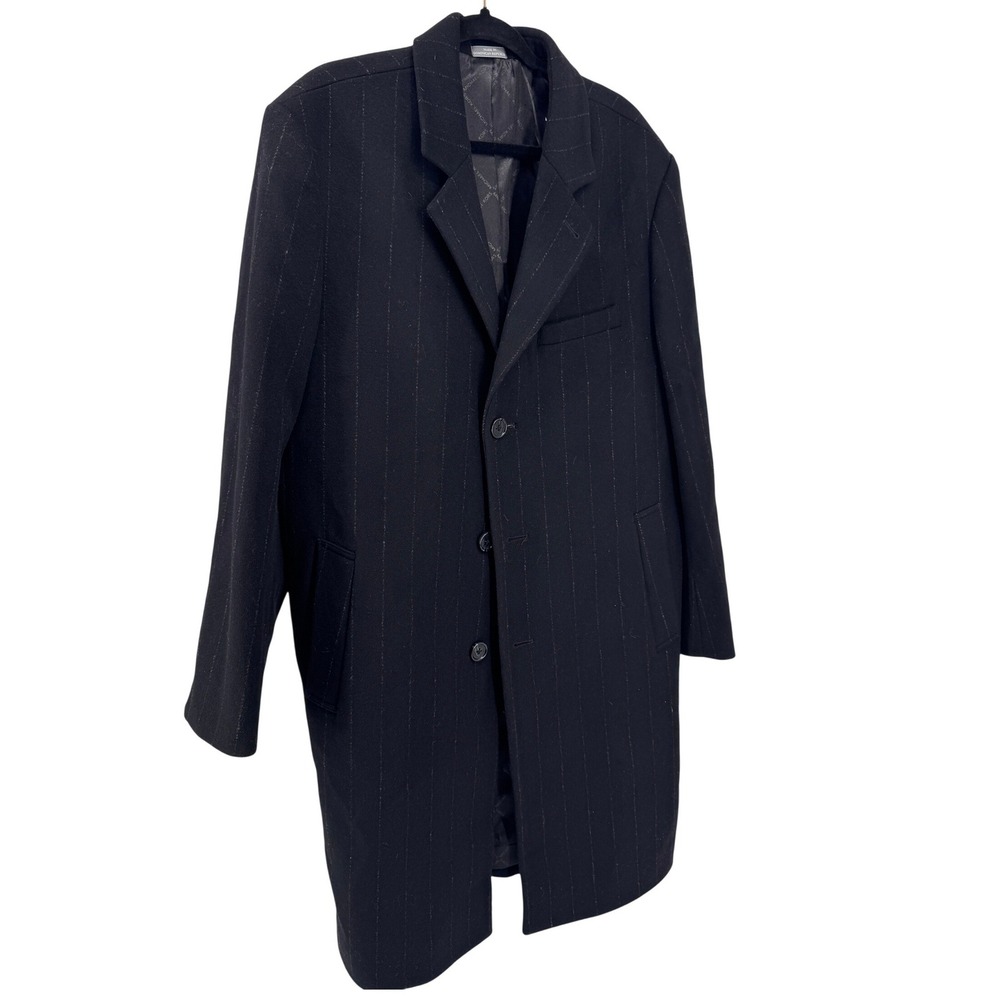 Michael Kors Overcoat Topcoat Mens 44R Black Pinstripe Wool Blend Dress Coat